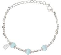 FDEETY Pulsera Delicada Cuentas Plata Piedras Aguamarina Colgante Etiqueta Joya Elegante Ajustable Mujer