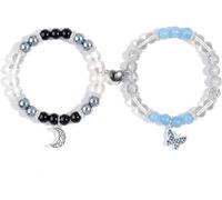 FDEETY Pulsera Elástica Cuentas Cristal Mariposa Luna Colgante Brazalete Ajustable Mujer Joyería Decorativa Adorno Complemento Elegante