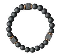 FDEETY Pulsera Elástica Onyx Negro Mate Cuentas Naturales Piedra Lava Detalle Cobre Equilibrio Energético Protección Amuleto Joya Unisex Ajustable