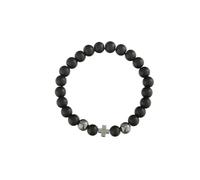 FDEETY Pulsera Elástica Piedra Volcánica Cruz Plateada Cuentas Naturales Joyería Juvenil Amuleto Espiritual Accesorio Masculino