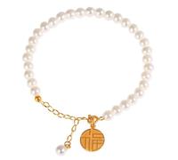 FDEETY Pulsera Elegante Perlas Blancas Colgante Símbolo Fortuna Amuleto Suerte Joyería Asiática Estilo Clásico Ajustable Cadena Extensión