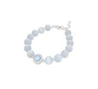 FDEETY Pulsera Elegante Piedra Ojo Gato Cristal Redondo Ajustable Joyería Mujer Decoración Lujo Brillante Accesorio Plateado