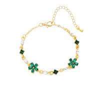 FDEETY Pulsera Floral Cristal Brillante Cadena Ajustable Tono Dorado Joya Elegante Mujer Circonita Decorativa Accesorio Delicado