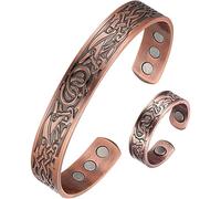 FDEETY Pulsera Magnética De Cobre Para Hombre Y Mujer Conjunto De Pulsera Y Anillo Diseño Celta Terapia De Imanes Para Bienestar Y Estilo Ajustable Y Elegante Set De Joyería Para Mujeres Y Hombres