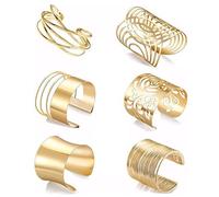 FDEETY Pulsera Mujer 6 Pcs Aleación Abierta Pulseras Accesorios el Brazo Joyería Ajustable Conjunto de Brazalete Remolino ideales para Fiestas Festivales y Estilos Punk（Oro）