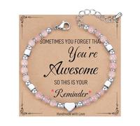 FDEETY Pulsera Mujer Cuentas de Piedra Natural Pulseras Pequeñas Ajustables Perfecto para Yoga Meditación Regalos Elegante y Duradero（Cuarzo Rosa）