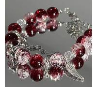 FDEETY Pulsera Mujer de Cuentas Rojas con Detalle de Ala Pulsera de Moda para Mujeres Joyería Elegante para Regalos Originales y Ocasiones Especiales