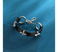 FDEETY Pulsera Mujer de Cuero Negro y Acero Inoxidable con Diseño de Flor de Lis Joyería Moderna para Mujeres Ideal para Uso Diario y Eventos Especiales