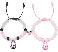 FDEETY Pulseras Ajustables Con Dijes De Gato Set De 2 Piezas Pulseras De Cuentas De Colores Accesorio Para Mujer Joyería Artesanal