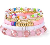 FDEETY Pulseras Mujer de Moda Conjunto de 6 Pulseras Elásticas de Perlas y Cuentas Joyería para Mujeres Ideal para Uso Diario y Ocasiones Especiales