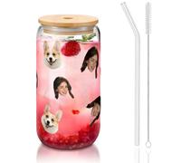 fdemon Vaso personalizado con texto, Taza de vidrio personalizada con tapa de bambú, 450ml, vasos de café helado, regalos para mujeres, novia, mamá, profesora, regalos para el día de la madre