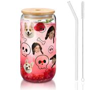 fdemon Vaso personalizado con texto, Taza de vidrio personalizada con tapa de bambú, 450ml, vasos de café helado, regalos para mujeres, novia, mamá, profesora, regalos para el día de la madre