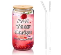 fdemon Vaso personalizado con texto, Taza de vidrio personalizada con tapa de bambú, 450ml, vasos de café helado, regalos para mujeres, novia, mamá, profesora, regalos para el día de la madre