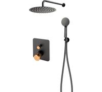 FDesign Ardesia conjunto de ducha empotrado con rociador con efecto lluvia negro-oro FD1-ARD-7PSET1-25