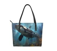 fdgbnm Bolso de mano con estampado de ballenas asesinas, bolso grande de piel sintética para mujer.