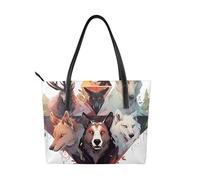 fdgbnm Bolso de mano con estampado de lobos y renos para mujer, bolso grande de piel sintética.