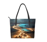 fdgbnm Bolso de mano con estampado «View under the moon» para mujer, bolso grande de piel sintética.