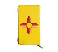 fdgbnm Cartera de cuero con la bandera de Nuevo México. Cartera de cuero RFID para mujer, cartera con cremallera de gran capacidad