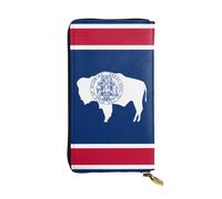 fdgbnm Cartera de cuero con la bandera del estado de Wyoming. Cartera de cuero RFID para mujer, bolsa de gran capacidad con cremallera