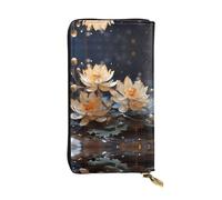 fdgbnm Cartera de piel de loto blanco bohemio. Cartera de piel RFID para mujer, cartera de gran capacidad con cremallera