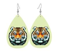 Fdgbnm Pendientes de cuero con cabeza de tigre pequeño. Pendientes de gota de cuero con estampado de doble cara. Ligeros, hipoalergénicos, festivos y listos para regalo.