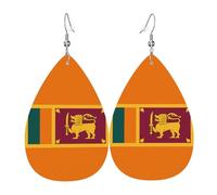Fdgbnm Pendientes de cuero con la bandera de Sri Lanka. Pendientes de gota de cuero con estampado de doble cara. Ligeros, hipoalergénicos, festivos y listos para regalo.