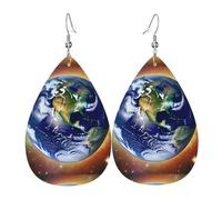 Fdgbnm Pendientes de cuero de la Tierra Cósmica. Pendientes de gota de cuero con estampado de doble cara. Ligeros, hipoalergénicos, festivos y listos para regalo.