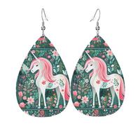 Fdgbnm Pendientes de piel de unicornio con pelo rosa. Pendientes de gota de cuero con estampado de doble cara. Ligeros, hipoalergénicos, festivos y listos para regalo.