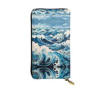 fdgbnm Ukiyo-e - Cartera de piel con diseño de ondas. Cartera de piel RFID para mujer, gran capacidad con cremallera