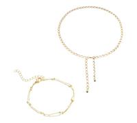 FDGGT 1 Cadena De Cintura, 1 Pulsera De Doble Capa, Joyería Para Mujer, Decoración De Moda Dorada, Joyería Ajustable, Accesorios De Vestir
