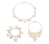 FDGGT 1 Collar, 1 Pulsera, 1 Cadena para La Cintura, Decoración De Joyas De Conchas, Joyas De Metal, Joyas De Playa para Niñas