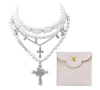 FDGGT 1 Collar De Perlas Y 1 Bolsa De Joyería, Collar con Cole De Cruz, Collar En Capas, Joyería De Moda