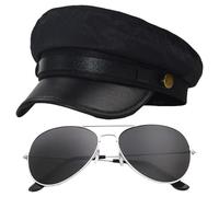 FDGGT 1 Gorra Plana Y 1 Gafas, Gorra Transpirable Versátil, Gorra De Cuero PU, Gorra De Conductor, Accesorios De Cosplay