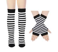 FDGGT 1 Par De Calcetines Hasta La Rodilla A Rayas Y 1 Par De Guantes A Rayas, Calcetines Niña, Calcetines Térmicos Elásticos, Guantes Sin Dedos, Guantes Largos De Punto