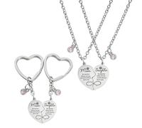 FDGGT 1 Par De Collares Madre-Hija En Forma De Corazón Y 1 Par De Llaveros Madre-Hija En Forma De Corazón, Joyas De Acero Inoxidable, Joyas Creativas, Joyas De Regalo