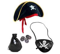 FDGGT 1 Sombrero De Pirata Y 1 Parche En El Ojo De Pirata, con 1 Monedero, Accesorios para Juegos De rol, Accesorios Creativos para Disfraces