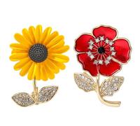 FDGGT 2 Broches De Flores, Insignias De Flores para Mujer, Exquisitos Alfileres De Solapa, Broches De Girasol De Amapola, Alfileres De Solapa Creativos