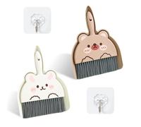 FDGGT 2 Juegos De Escobas Recogedoras Y 2 Piezas De Ganchos Transparentes, Herramientas De Limpieza Creativas De Dibujos Animados, Mini Cepillo De Limpieza, Cepillo De Limpieza De Escritorio