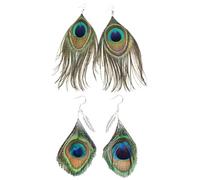 FDGGT 2 Pares De Pendientes De Plumas De Pavo Real, Pendientes De Mujer, Pendientes Coles De Plumas, Pendientes De Moda, Decoración De Ropa Personalizada