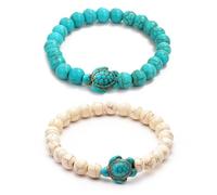 FDGGT 2 Pulseras Tortuga, Pulseras De Piedras Naturales, Pulseras De Piedras Elásticas, Unisex, Complementos De Vestir