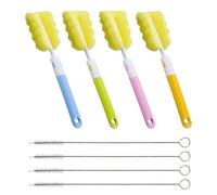FDGGT 4 Cepillos De Esponja Y 4 Cepillos De Paja, Cepillos De Taza Extraíbles, Cepillos De Limpieza para El Hogar, Herramientas De Limpieza De Tazas