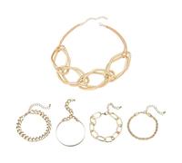 FDGGT Conjunto De 1 Collar De Hip Hop Y Pulsera De Oro De 4 Piezas, Joyería Geométrica Exagerada, Joyería De Moda, Accesorios De Vestir