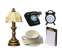 FDGGT Juego De Mini Adornos para Casa De Muñecas, Accesorios DIY, Decoración para Casa De Muñecas, Mini Tablero De Escritura, Lámpara De Escritorio, Vajilla, Reloj Despertador para Teléfono, 7 Uds.
