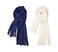 FDGGT Pack De 2 Bufandas Lisas De Mujer Imitación Cachemira En Blanco Leche Y Azul Marino Con Flecos Para Vestidos De Fiesta Y De Noche