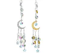 FDGGT Pack De 2 Coles De Luna Y Estrella, Coles para Decoración De Ventanas, Coles De Cristal, Adornos para Jardín, Coles para Decoración con Purpurina