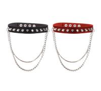 FDGGT Pack De 2 Collares De Cuero Remachados, Collares Estilo Punk, Collares De Moda, Accesorios De Ropa, Collares Góticos