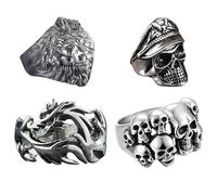 FDGGT Pack De 4 Anillos De Plata, Anillos Abiertos Ajustables, Unisex, Anillos Retro Personalizados, Anillos De Metal