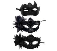 FDGGT Paquete De 3 Máscaras Negras, Máscara De Ojos Sexy para Mujeres, Máscara De Media Cara para Hombres, Accesorios para Juegos De rol, Máscara De Fiesta De Disfraces