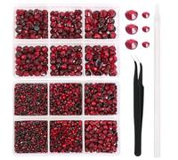 FDHBDF 6600 piezas de piedras preciosas de cristal con relieve en caliente, para copas de vino, vestidos, camisas, purpurina, base plana, redonda, incluye pinzas y lápiz (rojo)