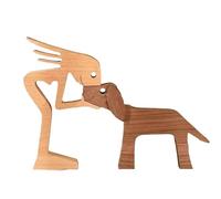 FDHBDF Estatuas de madera escultura para perros tallado en madera humana y perro Creativo Decoración de mesa de madera hecha a mano en estantería Encantadora (estilo B)